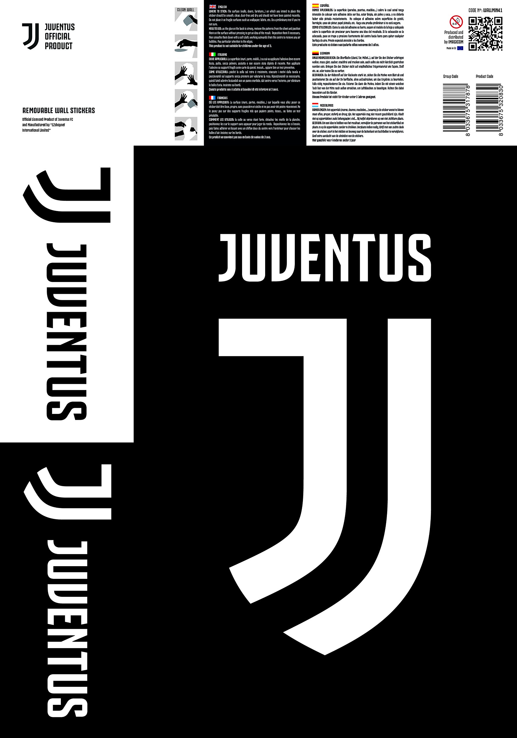 Imagicom Logo Juventus Adesivi Rimovibili A3 2 Fogli Plastica Multicolore 29,7 x 5 x 42 cm