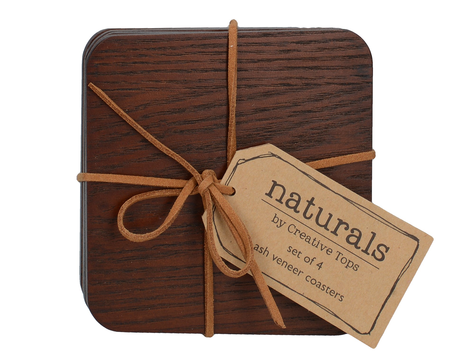 Creative Tops Naturals - Set Di 4 Sottobicchieri In Legno Di Frassino Impiallacciato, 10,5x10,5 Cm, Marrone, Resistenza Al Calore 90°C