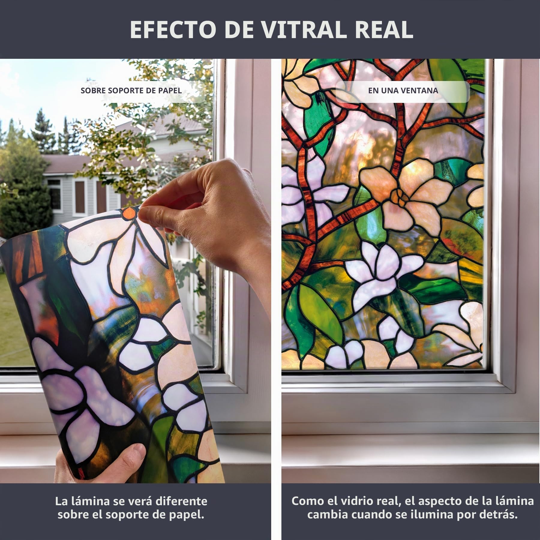 Artscape Magnolia | Película de privacidad para Ventana con patrón de vidrieras | no Adhesiva y protección UV | Fácil de aplicar y Quitar | 61 x 91 cm
