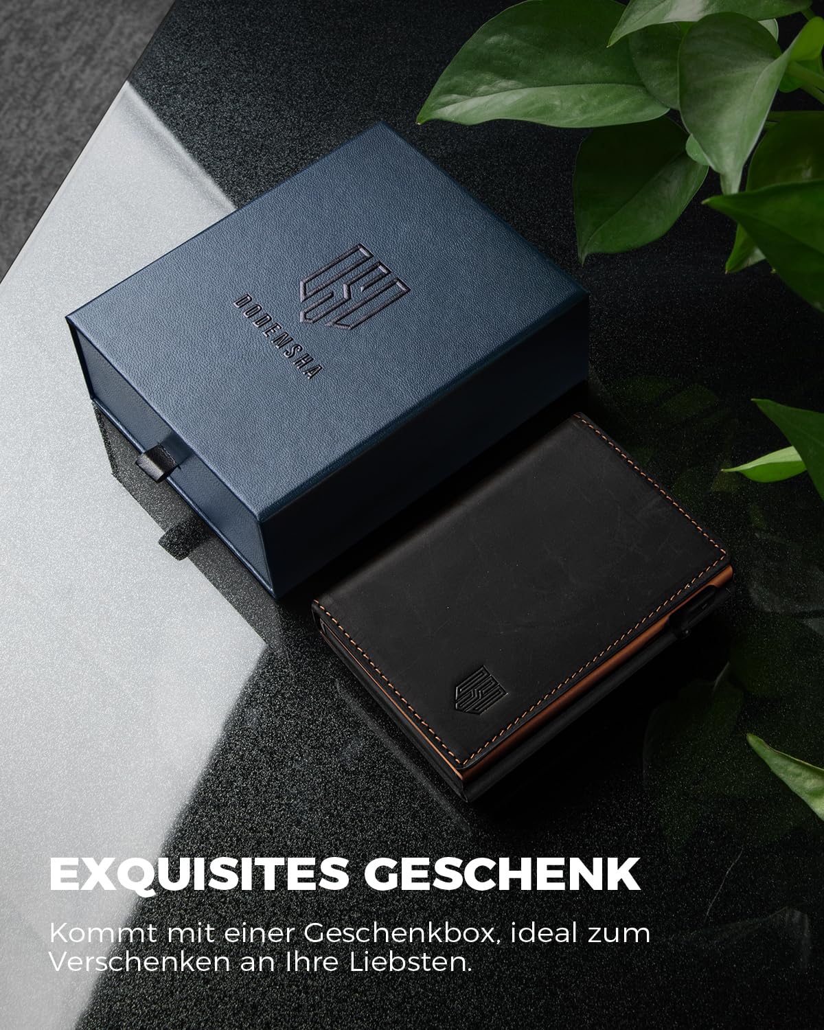 DODENSHA MagSnap Portmonee Herren I Slim Wallet mit Münzfach I Kreditkartenetui Geldbeutel für 10+ Karten I Magnetischer Verschluss Geldbörse Herren I RFID Schutz I SchwarzOrange