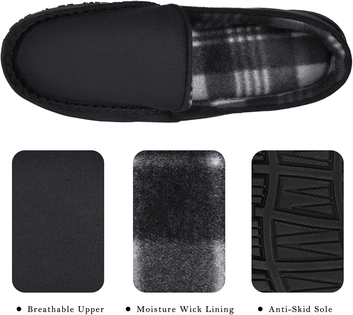 MIXIN Men's Cozy Moccasin Slippers Anti-Skid Slip On House Slippers with Comfy Memory Foam — view 2