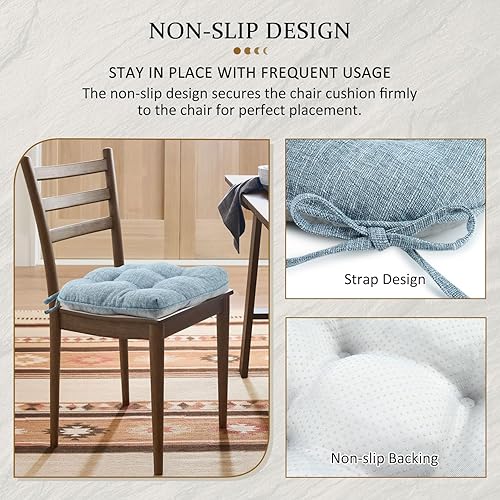 Miniatura 3 de LOVTEX Juego de 2 cojines para sillas de cocina, cojines antideslizantes para sillas de comedor, almohadillas de espuma viscoelástica triturada con