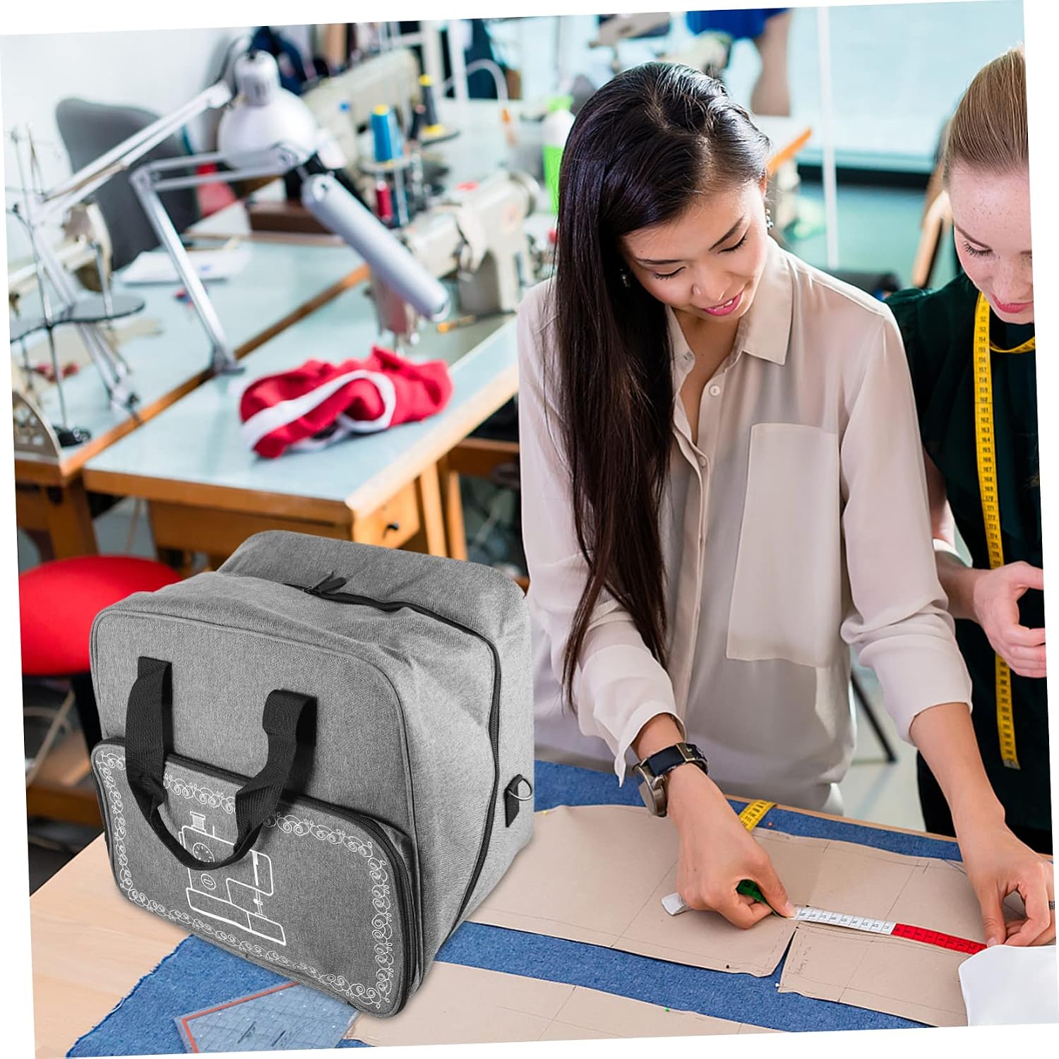 Sewing Machine Tote Bag Handle Oxford Storage Case for Organizing Sewing Supplies for Travel and Classes Grey