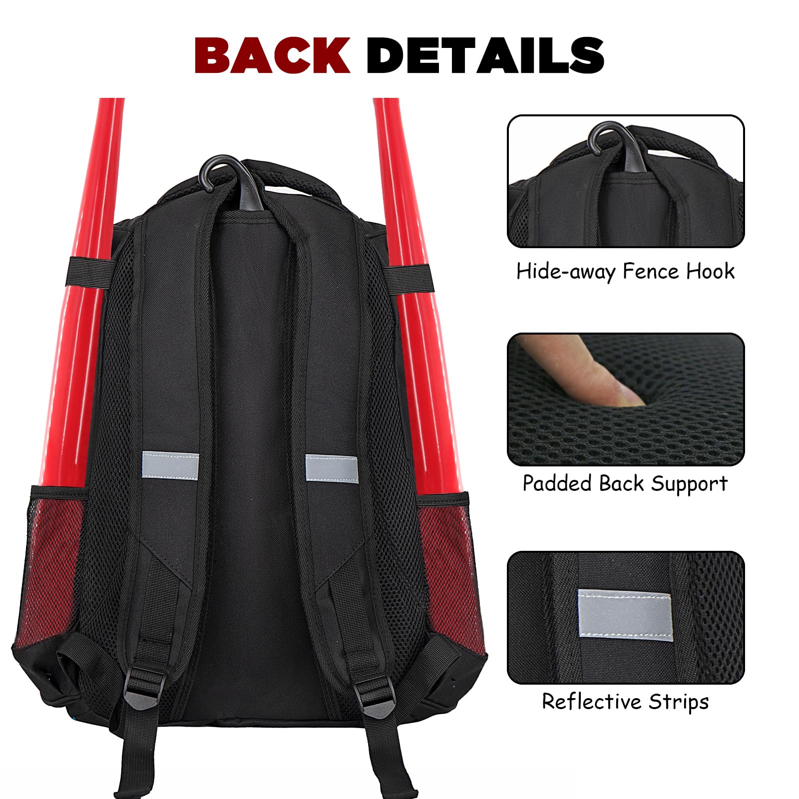 Sac à dos de baseball pour adultes et jeunes avec compartiment à chaussures et crochet de clôture