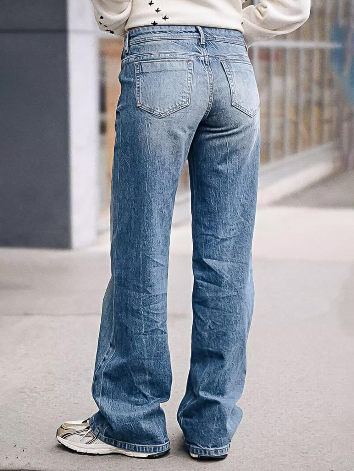 Flamingals Wide Leg Jeans for Women Mid Waist Baggy Stitch Decor Denim Washed Pants Without Belt - Image 5