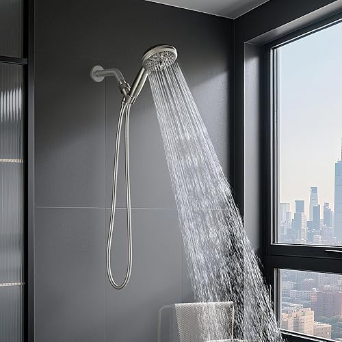 Miniatura 8 de Cabezal de ducha de mano con 10 modos, cabezal de ducha de alta presión de mano con soporte de bola giratoria de latón, cabezales de ducha y duchas