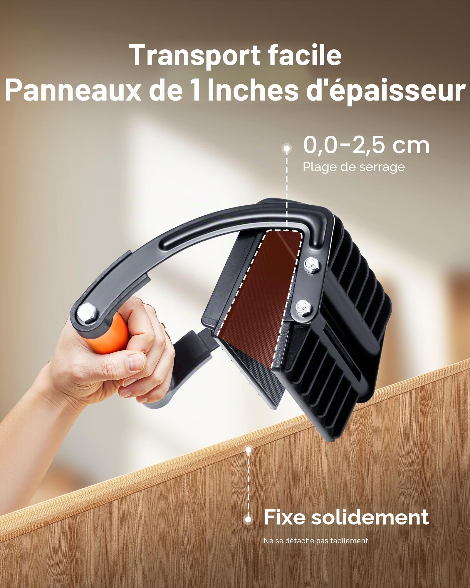 VEVOR Pince Porte Panneau, Capacité Simple 90,7 kg, Porte Plaque de Plâtre 25,4 mm, 2 PCS Pinces Transport Réglables avec Poignée Antidérapante pour Panneaux Plastique, Contreplaqué, Cloisons Sèches