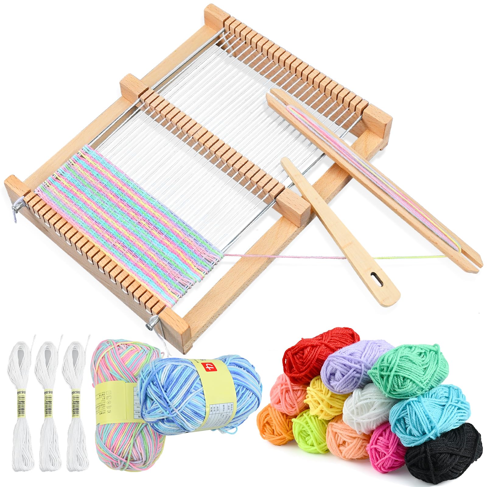 ROYUEXT Wooden Weaving Loom Kit for Beginner Hand Knitted Project Craft Kit for Children Adults, Various colours (varies), 29x19cm