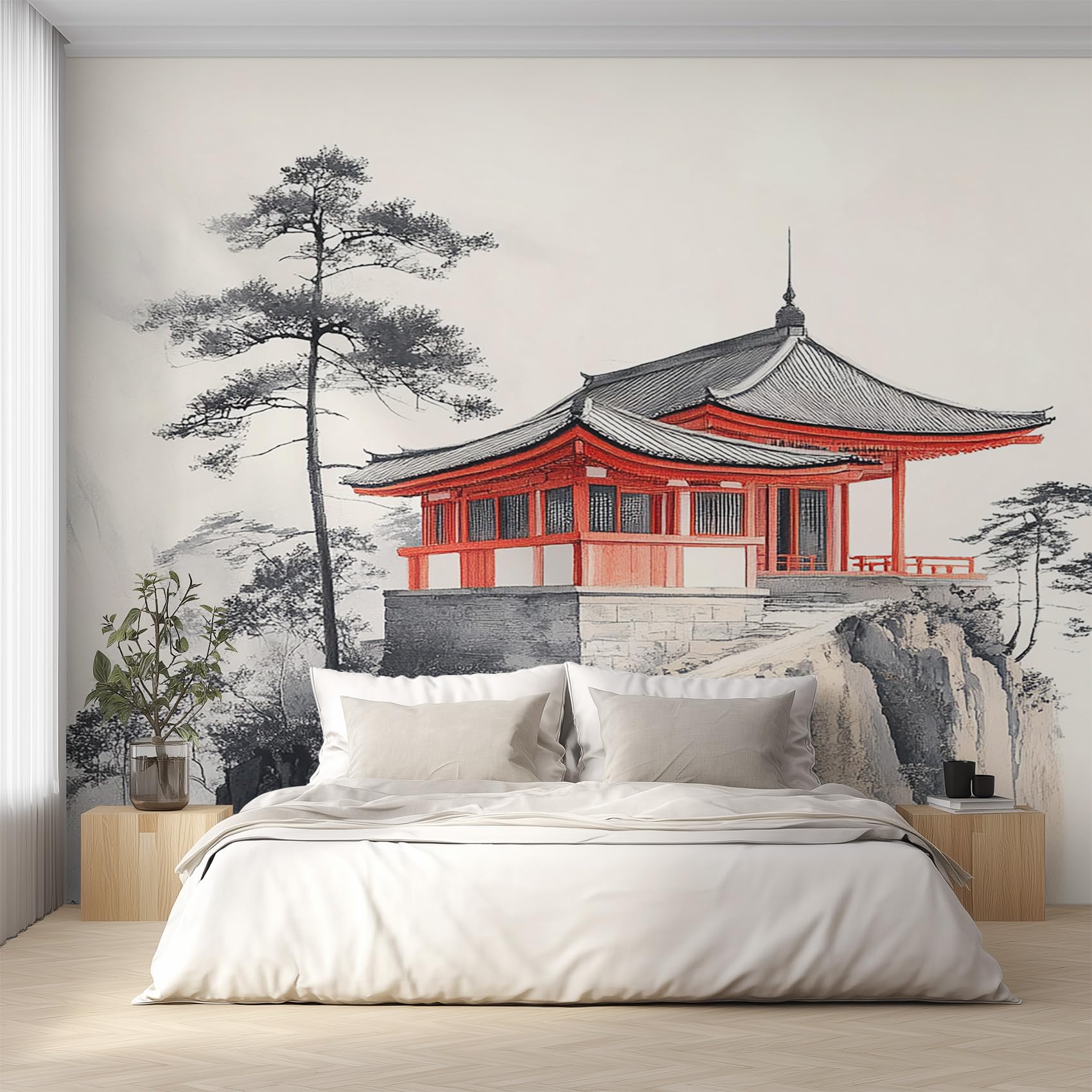 Generisch Fototapete Japanisch, Vliestapete Asiatische Landschaft Tuschemalerei Wandtapete, Tapete 300x210 cm Wohnzimmer Schlafzimmer Wanddekoration, Motivtapete EL&D70