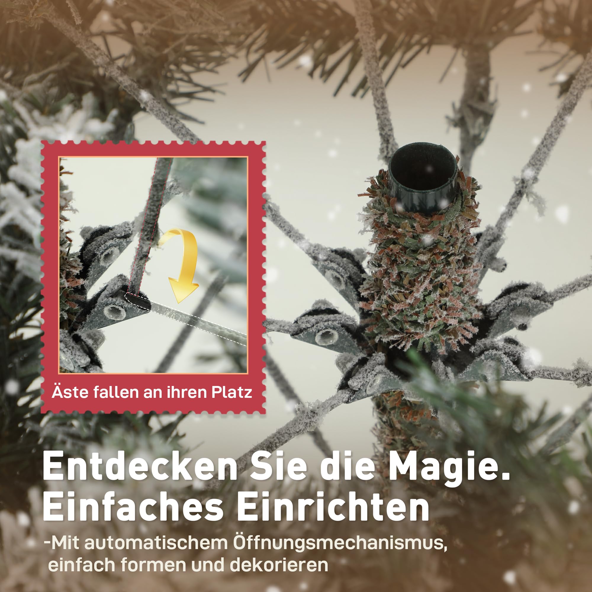 HOMCOM Künstlicher Weihnachtsbaum 180 cm Mit Schnee, 1976 Spitzen | Künstlich Tannenbaum, Christbaum Weihnachtsdeko, Inkl. Klappbar Metallständer, Für Drinnen