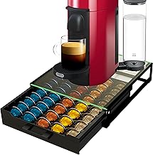Coffee Pod Holder Drawer Organizer with Crystal Clear Tempered Glass Topboard, Compatible for 75 Small or 50 Big Nespresso Vertuo Pods (CRYSTAL CLEAR TEMPERED GLASS NESPRESSO PODS HOLDER DRAWER)