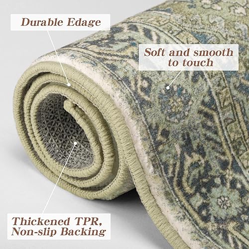 Miniatura 9 de Worxvell Alfombra lavable para pasillo de 2 pies 6 x 8 pies, alfombra de pasillo antideslizante con parte trasera de goma, tapetes vintage