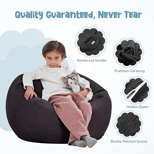 Miniatura 52 de Nobildonna - Funda para silla de puf (relleno sin relleno) de nido de pájaro para niños y adultos. Puf extra grande para almacenamiento de animales