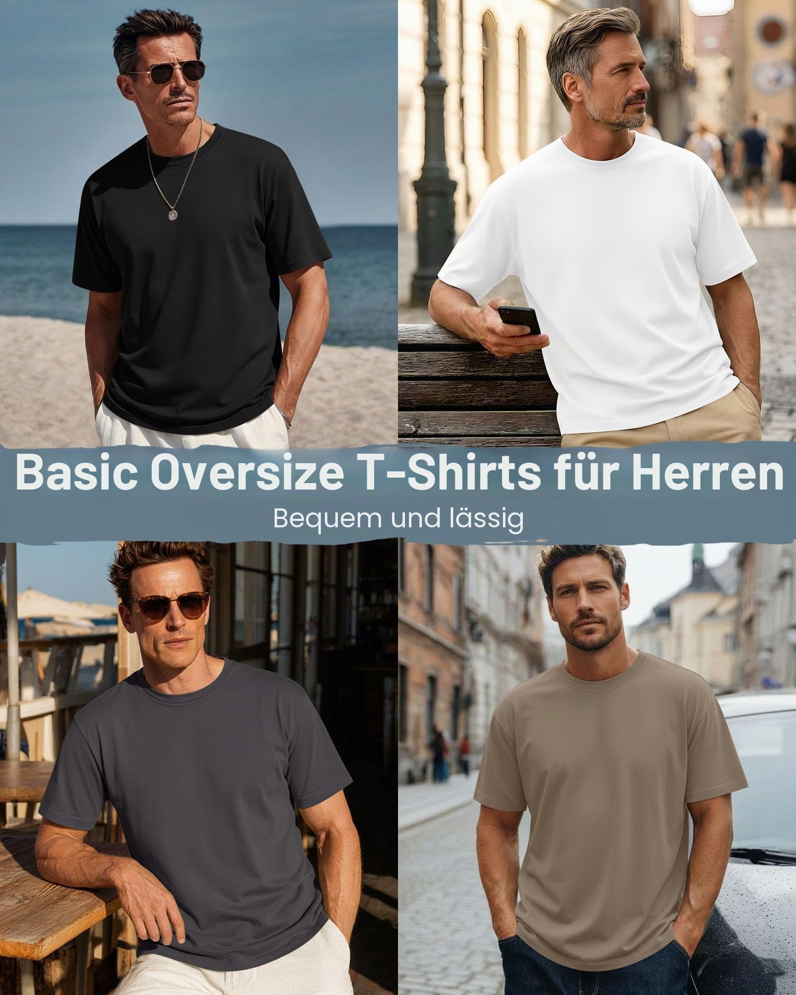 Neer 4er-Pack Herren-T-Shirts in Großen und Langen Größen Sommer-Baumwolle, Kurzarm, Freizeit-Basic-Oberteil