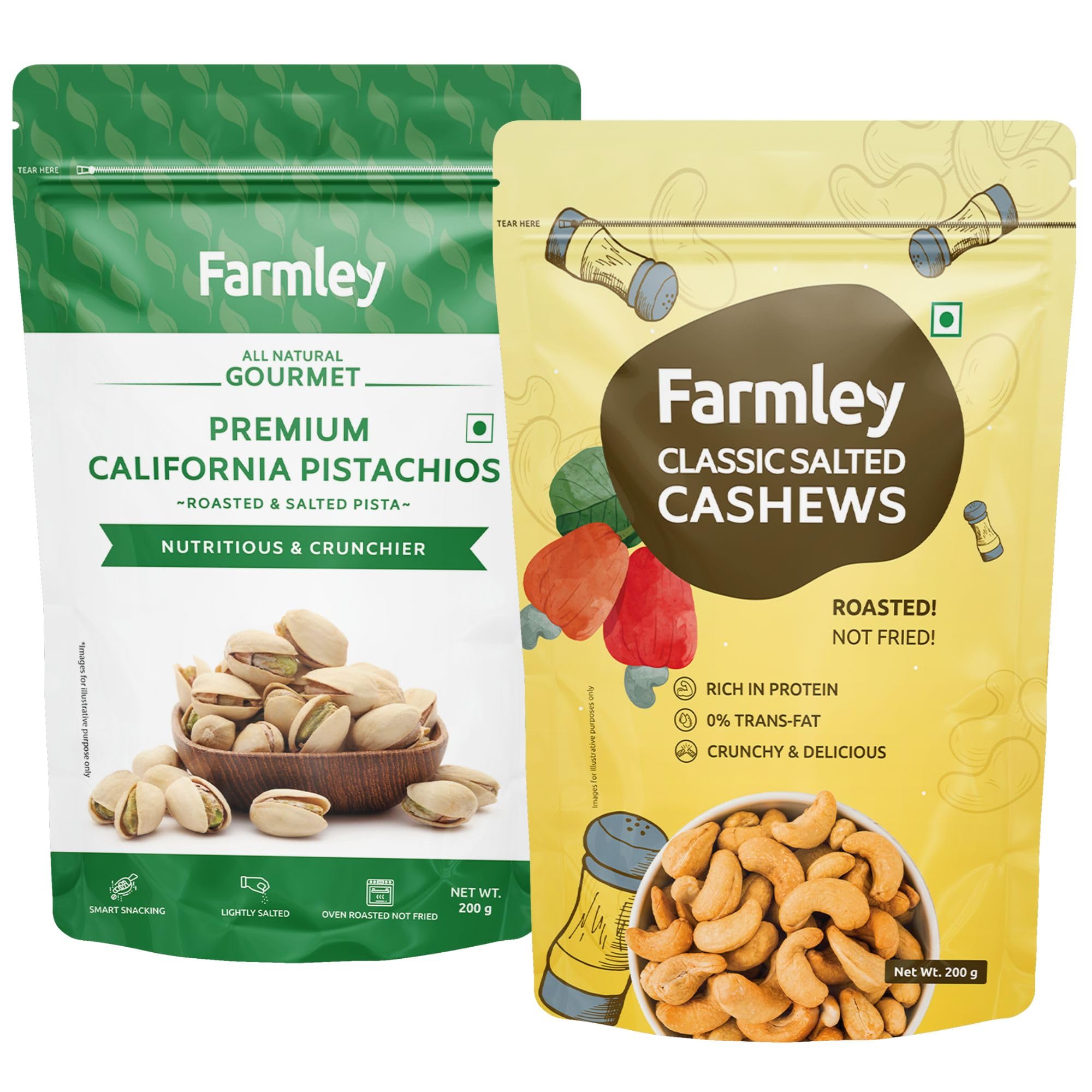 Farmley Premium Classic Salted Roasted Cashews | California Roasted Salted Pistachios | Combo Snacks 400g (2 x 200g) | Rich in Protein | Crunchy & Delicious (B0CB6GJM2K) Amazon Price History, Amazon Price Tracker