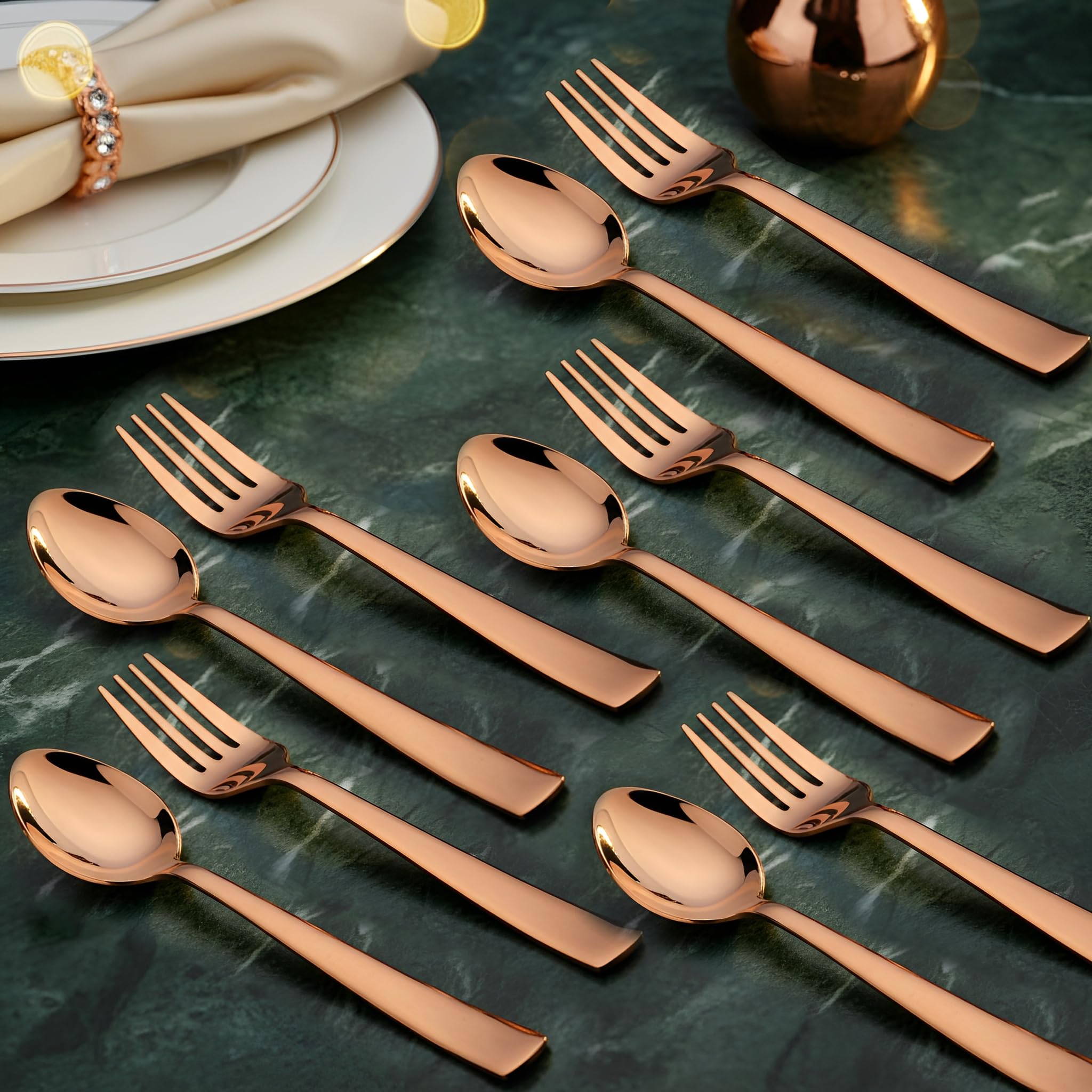Parage 12 Pieces Stainless Steel Rose Gold Cutlery Set, 16 cm Each, Premium Spoon & Fork Set for Home & Kitchen, PVD Rose Gold Flatware, Elegant Dining (6 Dinner Spoons & 6 Dinner Forks)