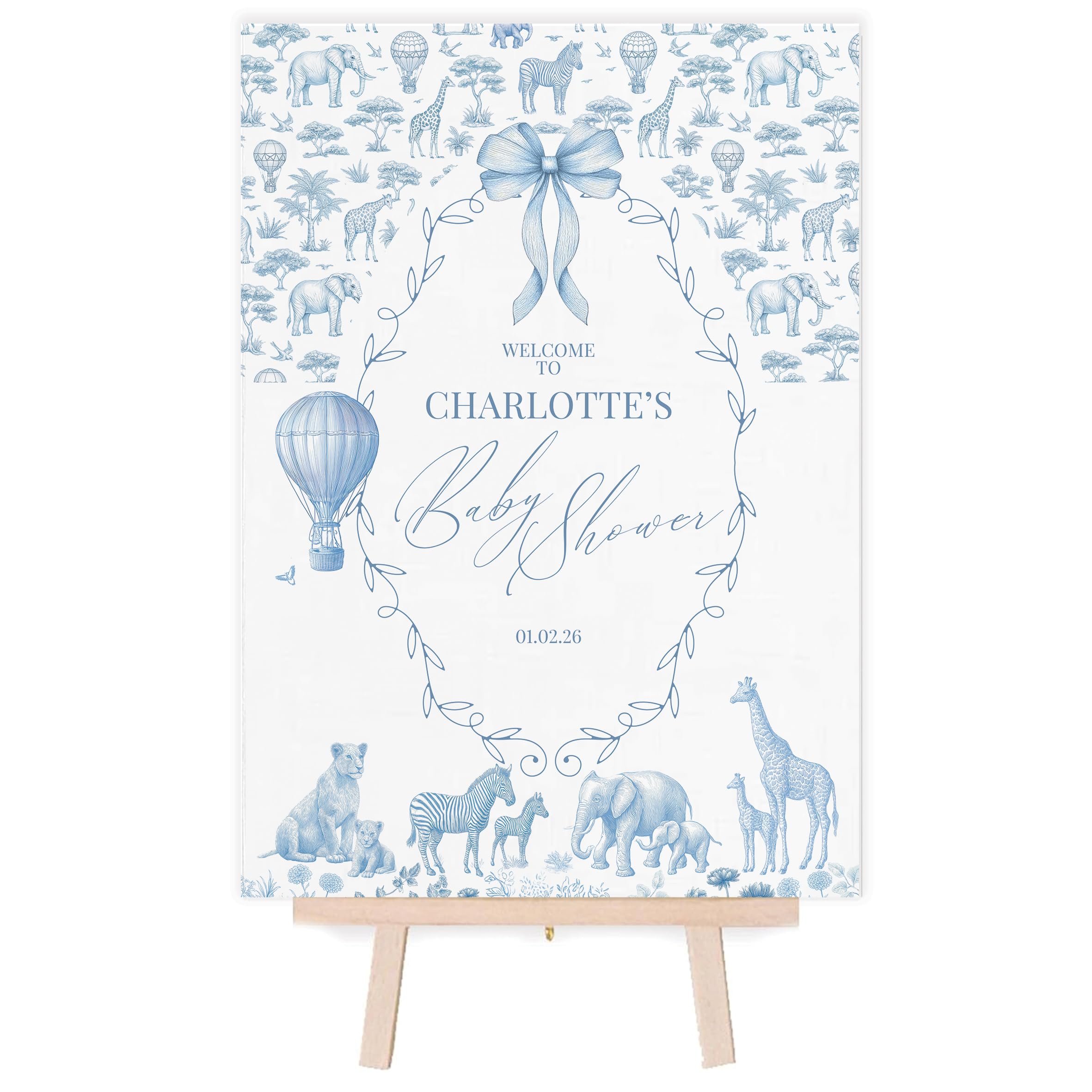 Personalised Baby Shower Welcome Poster Toile Safari Theme