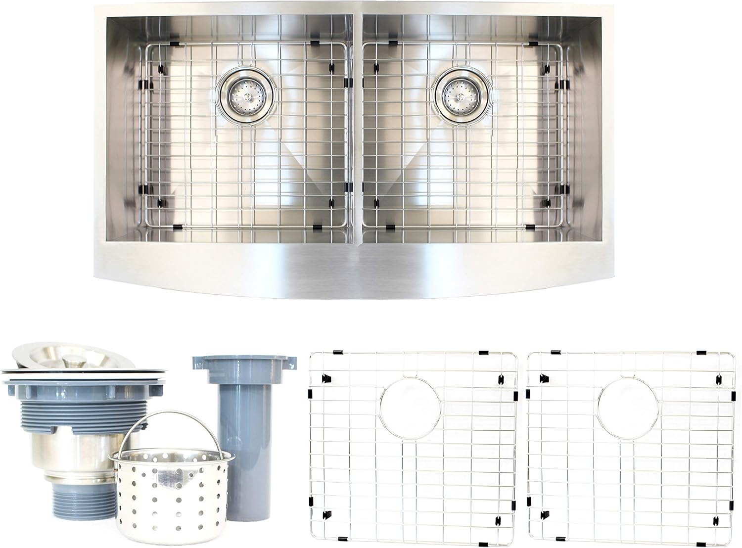 Walter Sinks Farmhouse Apron Stainless Steel 33" x 21" x 10" 16 Gauge 50/50 Double Bowl Farm