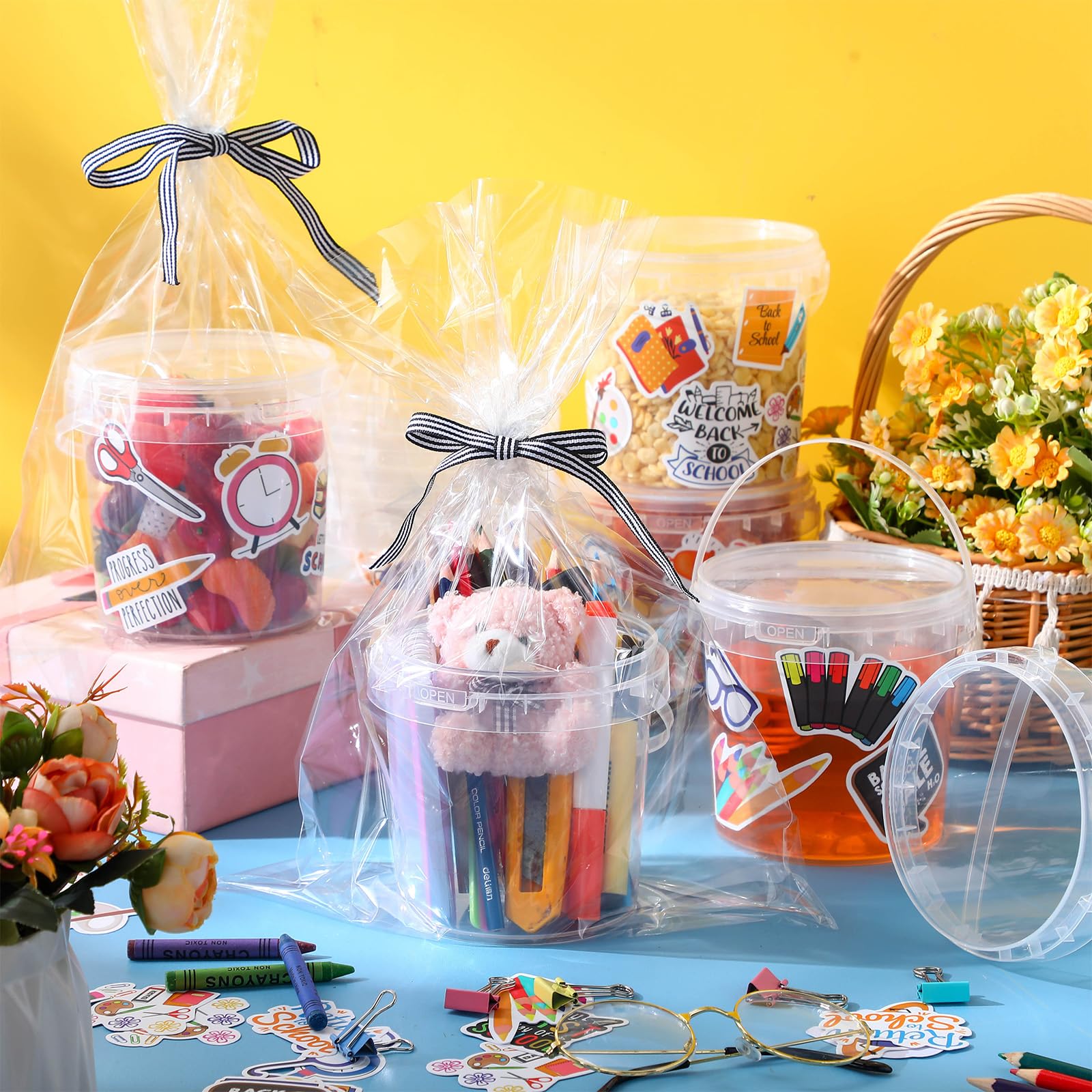 20 cubos de helado de 32 onzas con tapas y asas, cubos de ron de cóctel para bebidas, cubo de plástico transparente, recipientes reutilizables para almacenamiento de alimentos con 180 5