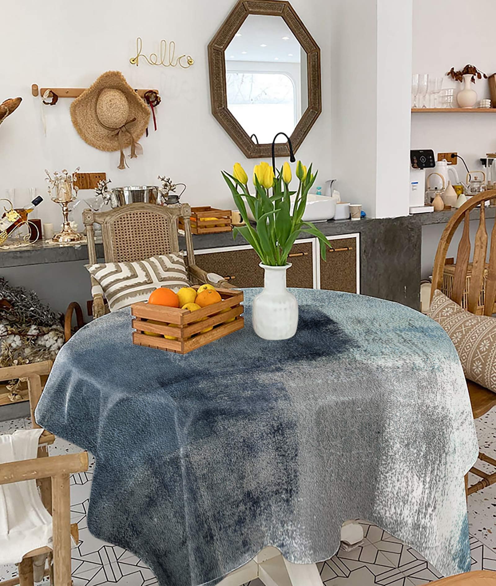 LaibaoTablecloth for Square/Round Tables Blue Grey Abstract Art Painting Waterproof Polyester Table Cloth for Kitchen Dinning Table Washable Table Cover for Parties/Wedding/Picnic 54x54 in