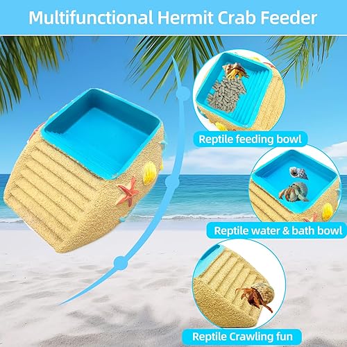 Hermit Crab Water Bowl with Climbing Ramp, Resin Reptile Water Dish Tortoise Habitat Accessories for Turtle, Snake, Lizard, Frog, Gecko, Bearded Dragon (Medium)(Large)