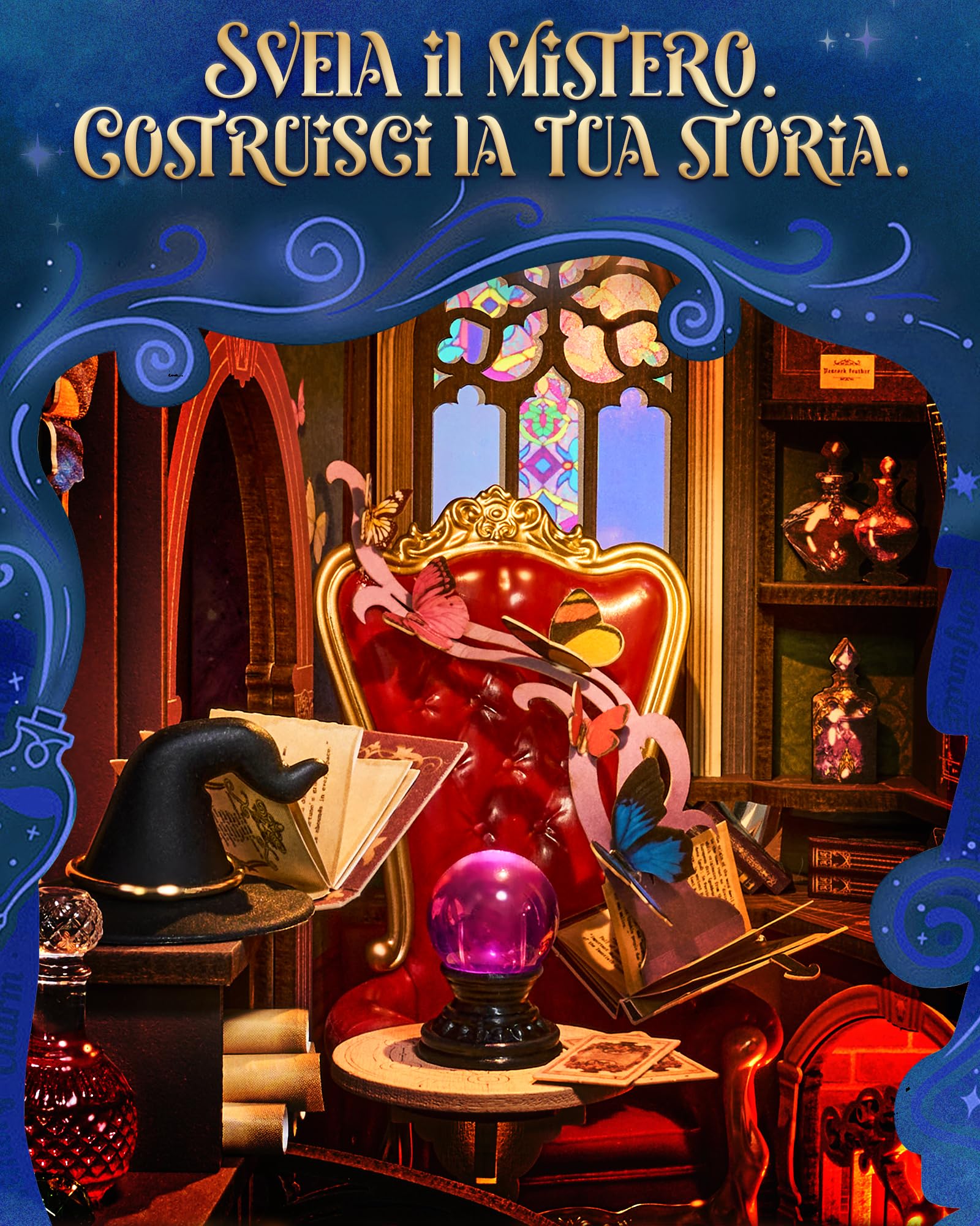 Rolife Book Nook Puzzle 3D Magic Fantasy Corner, DIY Miniature House con Luci e Porta Chiudibile, Kit Diorama Booknook per Libreria d'Angolo, Regalo di Natale & Compleanno Unico per Adulti
