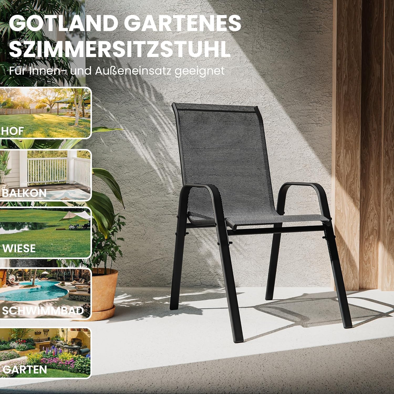 2026 Aufwertung Hochlehner 6er Set Gartenstühle wetterfest, Stapelbar Terrassenstühle Sitzgruppenstühle mit hoher Rückenlehne & atmungsaktivem Textilen, Ideal für Garten, Balkon, Terrasse und Camping