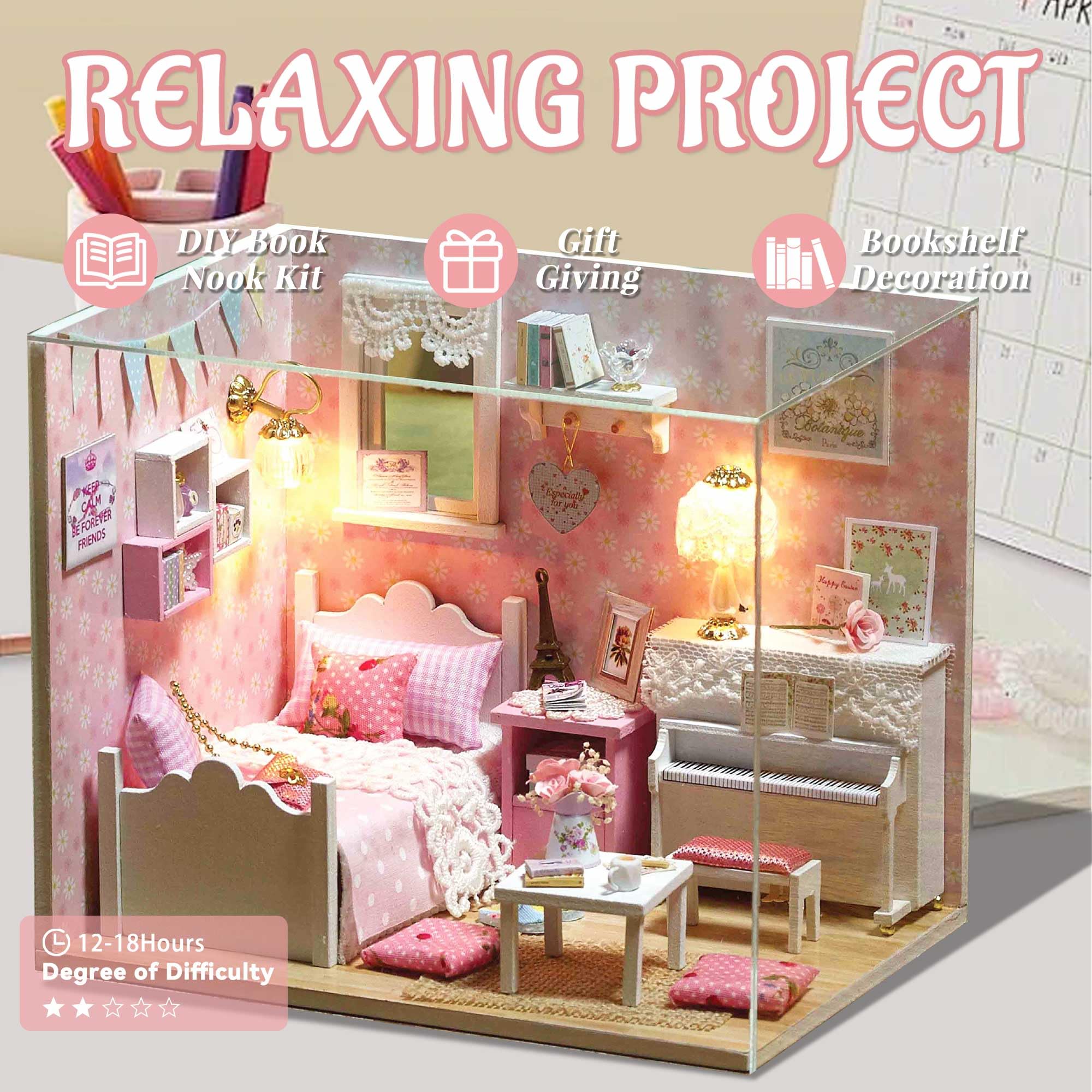 Kit de casa en miniatura, kit de casa pequeña con luz LED, mini kits de manualidades de construcción de casa para adultos y adolescentes, decoración del hogar, regalo creativo para familias 5