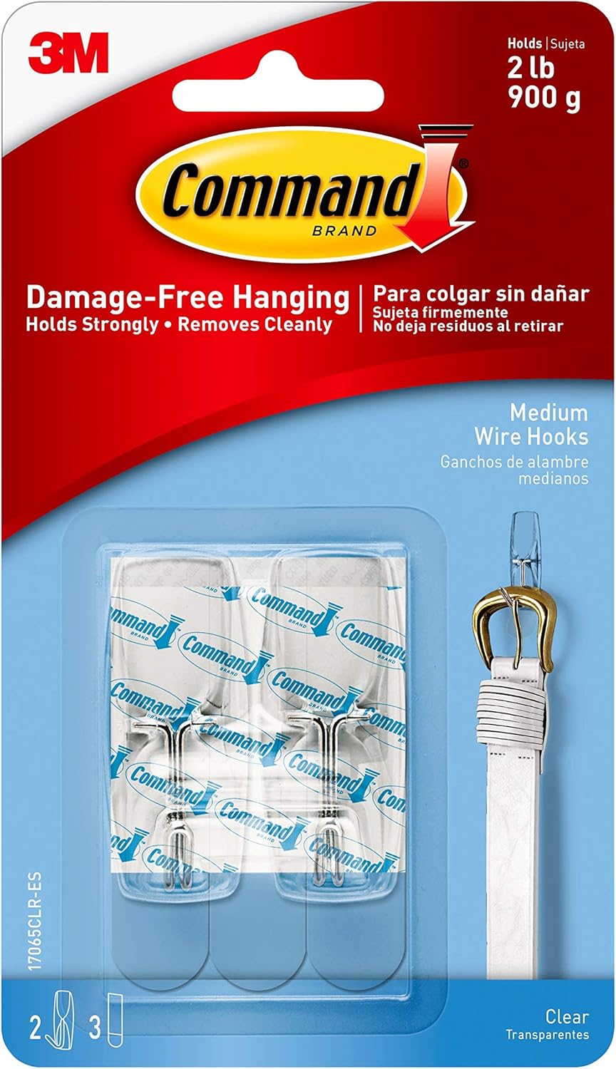 Command Medium Wire Toggle Hook, Clear, 2-Hooks, Organize Damage-Free