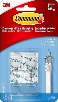 Command Medium Wire Toggle Hook, Clear, 2-Hooks, Organize Damage-Free
