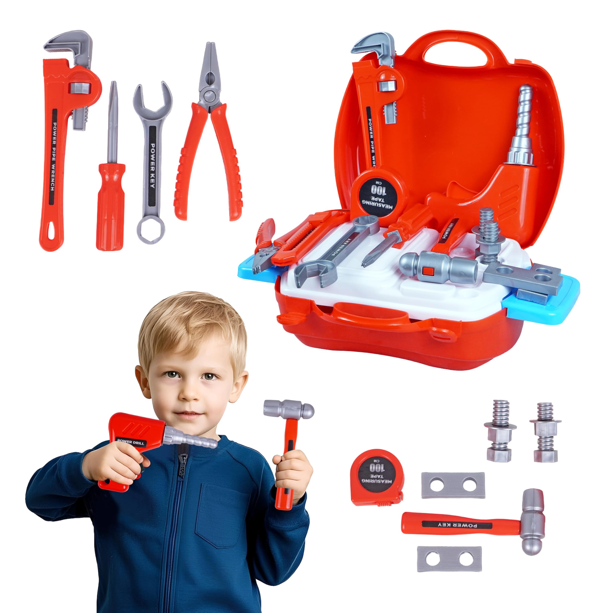 Toyshine DIY Portable Tool Set Toy with Briefcase, 19 Accessories
