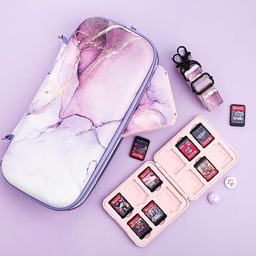 Miniatura 7 de RHOTALL Carrying Case for Nintendo SwitchOled, Portable Hard Shell Marble Travel Storage Case with 12 Slots Card Case, Screen Protector, Adjustable
