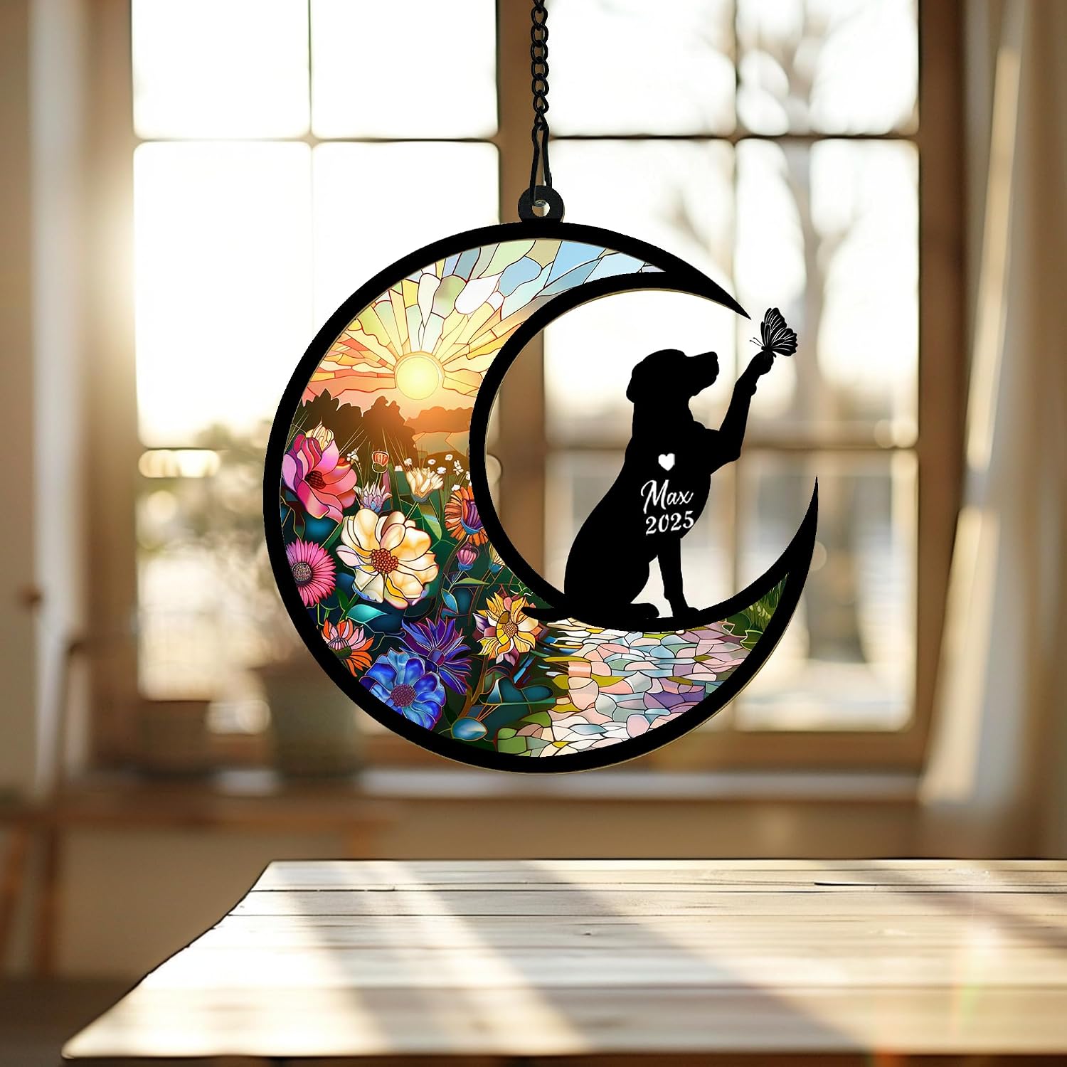 Personalized German Shorthaired Pointer Memorial Suncatcher, Custom Pet Loss Window Hanging, Rainbow Stained Glass Dog Keepsake, Sympathy Gift for German Shorthaired Pointer Lovers.