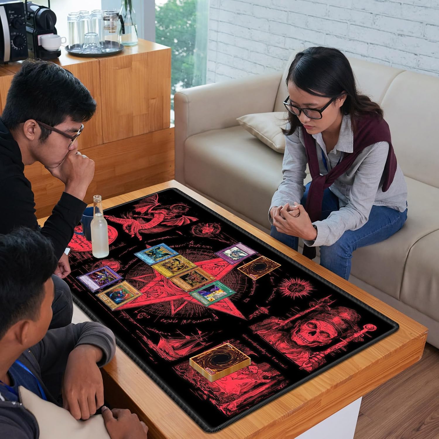 for MTG Playmat 24" x 14" with High Elastic Rubber Base Non-Slip Rubber Sole HD Printing for TCG Mat Magic Playmats MTG Game Mat, Red Eyes Demon Ship Skeleton