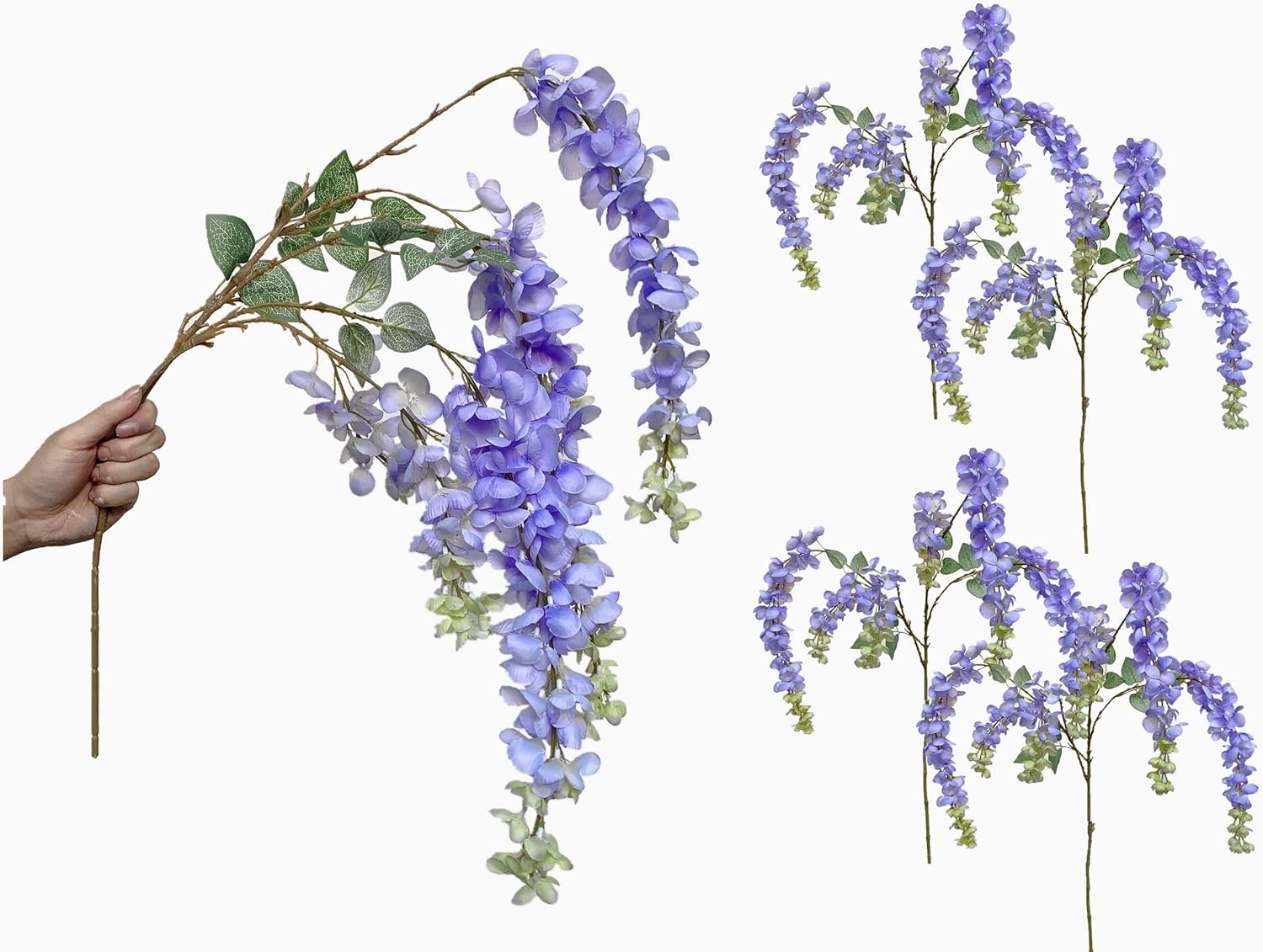 Pack of 4 - Artificial Wisteria Hanging Flowers Branches Fake Floral Vines Silk Wisteria Garland Rich Blossom Flower Bouquet for Home Garden Wedding Bridal Decor Table Centerpiece (Light Purple)