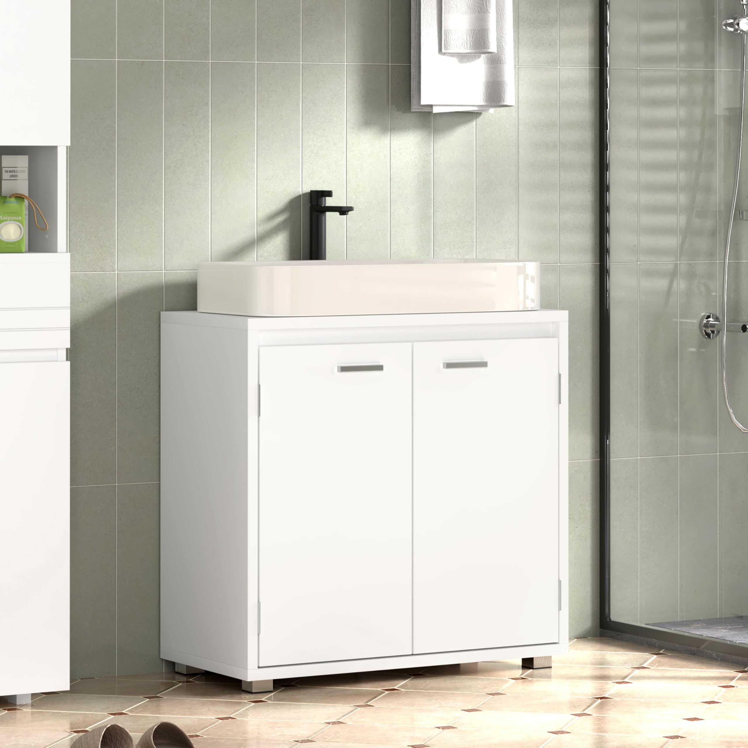 AVC Designs Under Sink Bathroom Cabinet Under Basin Unit Cupboard Storage Furniture With Feet White