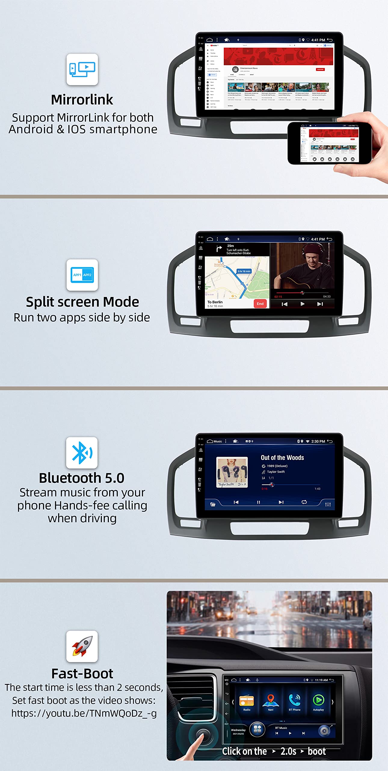 4GB+64GB Android Car Radio for Opel Insignia 2008-2012/ Buick Regal 2009-2013 Carplay Android Car Radio, Hodozzy 9 Inch Touch Screen Stereo 2 Din GPS Navi, Bluetooth, WiFi, DSP FM/RDS+Rear Camera