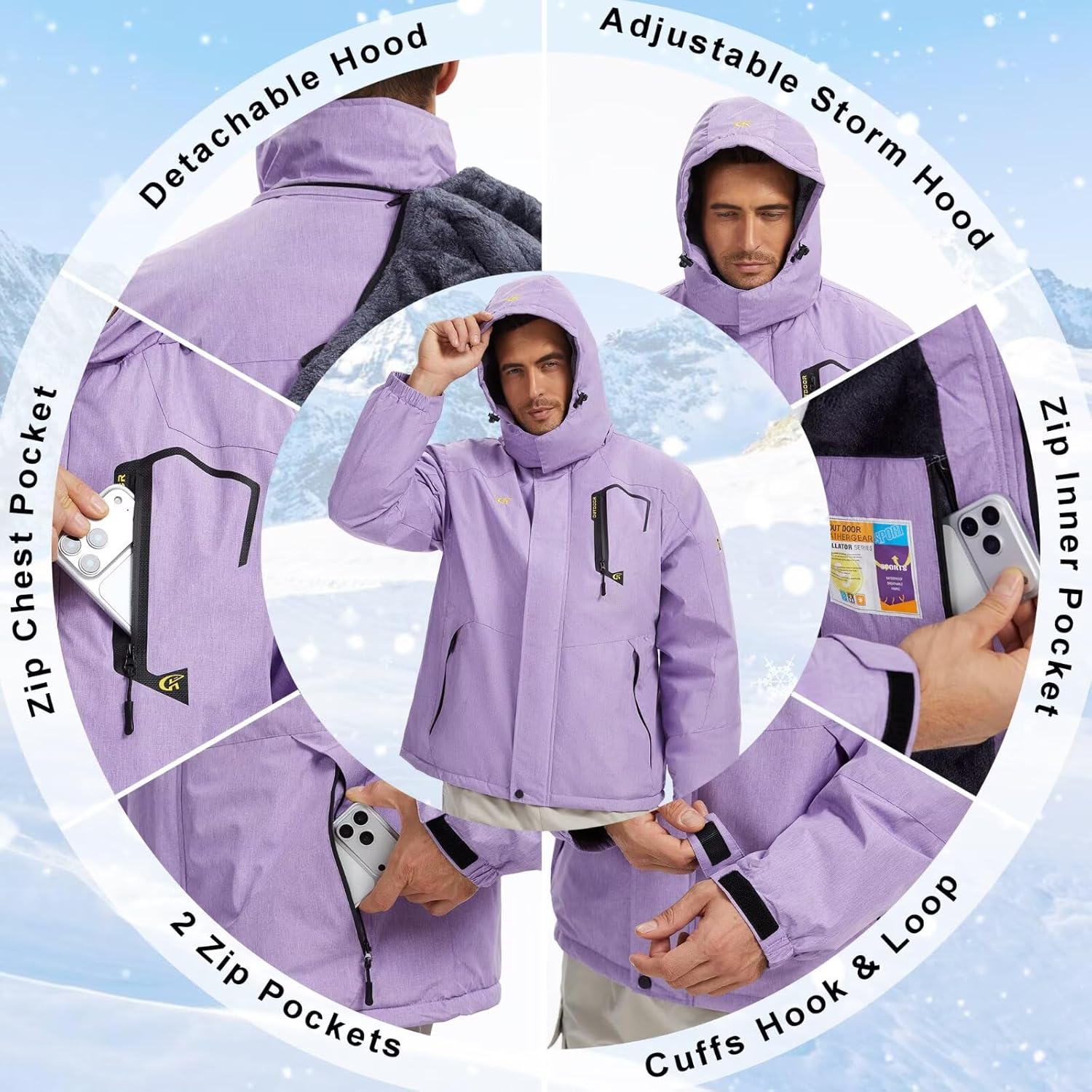 QPNGRP Mens Waterproof Ski Snowboard Jacket Winter Windproof Snow Coat - Image 4