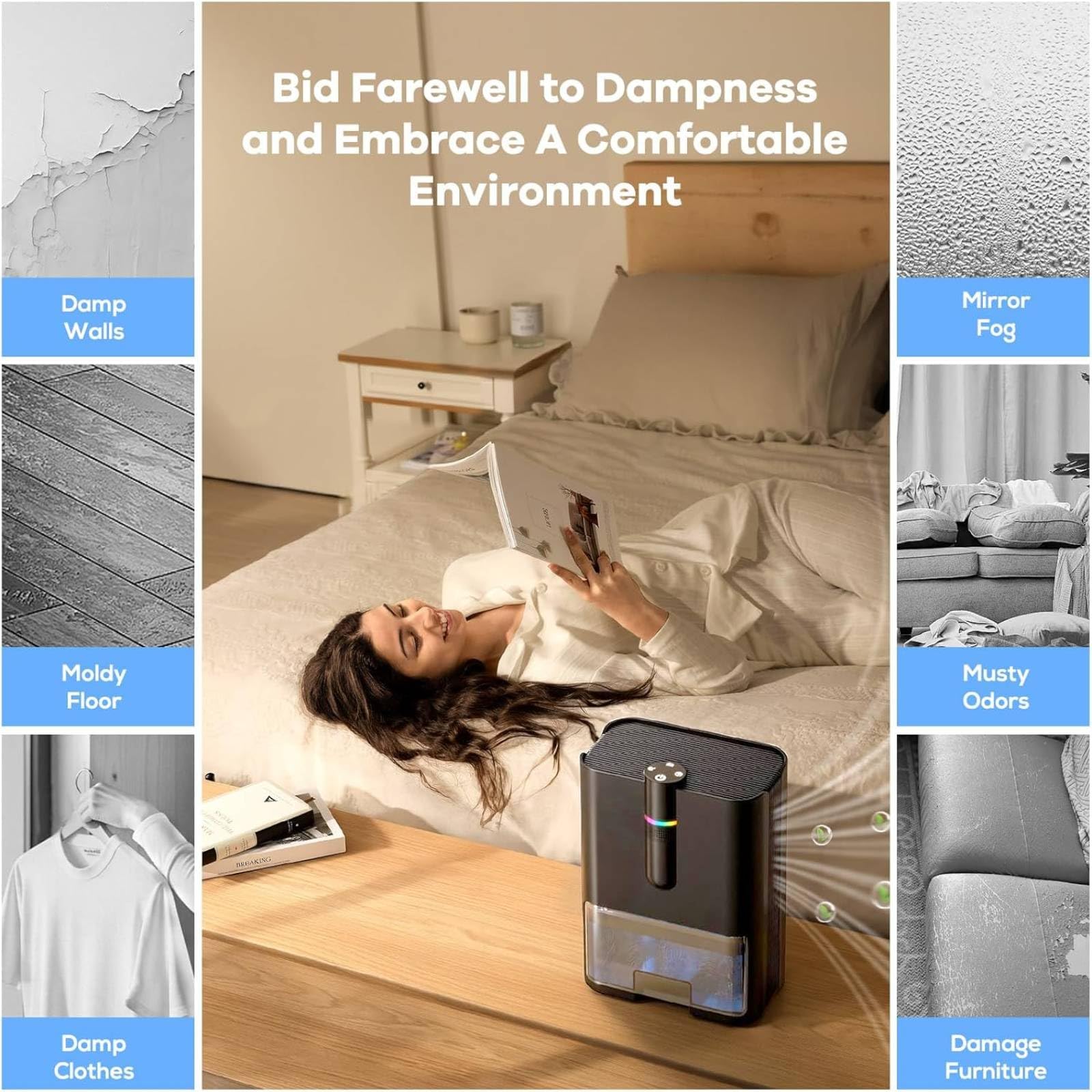 Deumidificatore Casa Elettrico, Deumidificatore Elettrico, Anti Muffa, Capacità del Serbatoio da 2500 ml, Ultra Silenzioso, Deumidificatores Portatile per Camera da Letto, Bagno, Armadio
