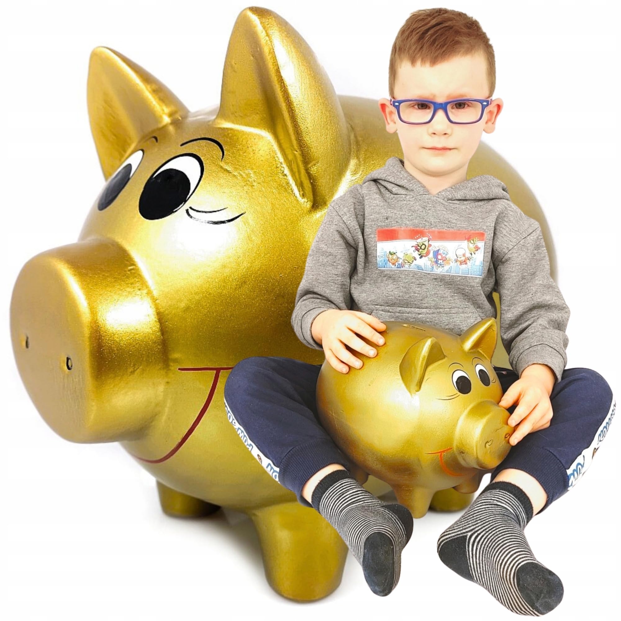 XXL Keramik Sparschwein handbemalt Gold – große Spardose ohne Öffnung zum Zerbrechen – originelle Geldgeschenk Idee für Erwachsene & Kinder, Hochzeit, Geburtstag, Kommunion, Konfirmation, Sparbüchse
