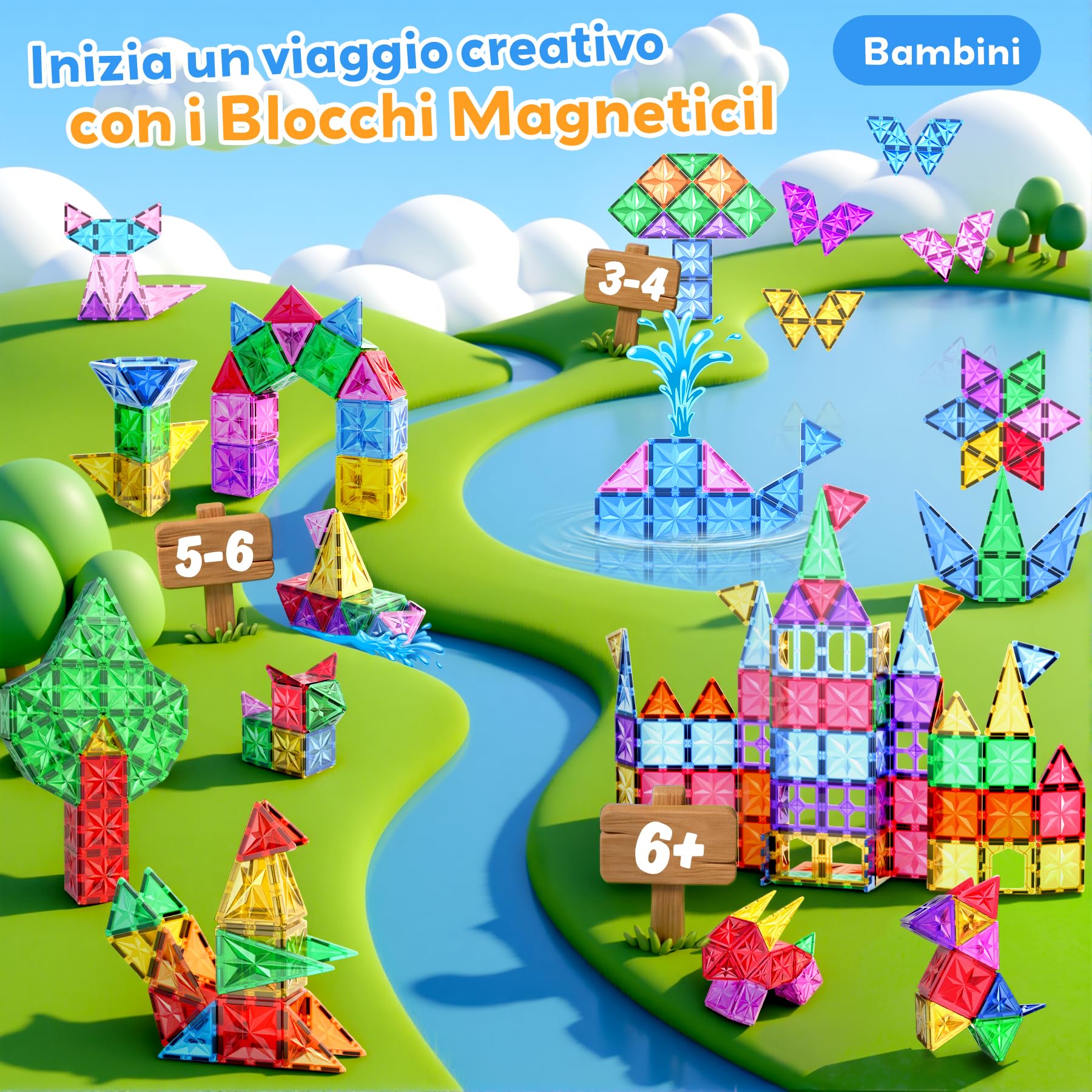 WOOBLO Blocchi Magnetici,Giocattolo Magnetico STEM Montessori 3+,Giocattolo Magnetico per Bambini 3-5 Anni, Giocattolo di Apprendimento Sensoriale,Regalo per Bambini e Bambine 42 Pezzi Rimovibile
