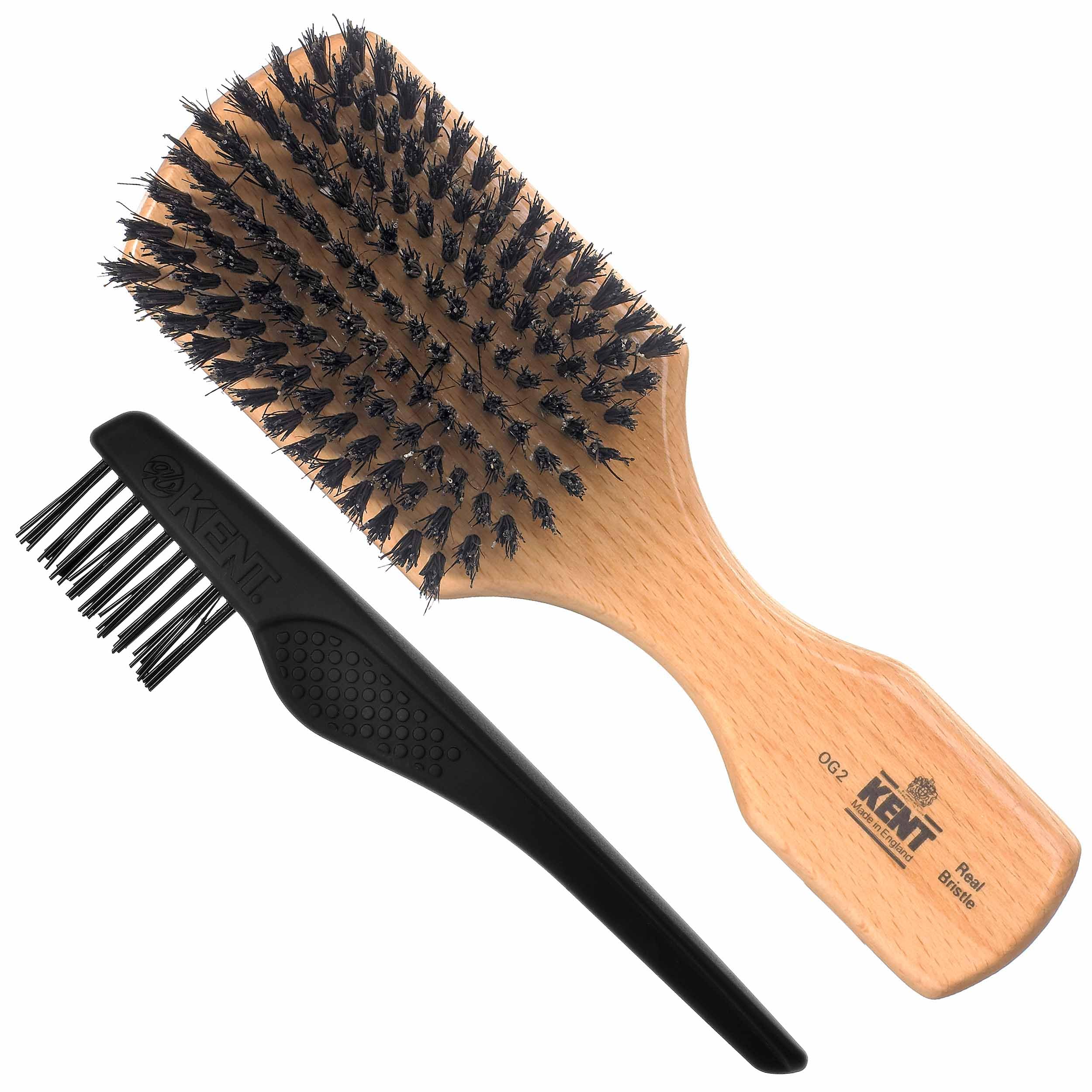 OG2 Club Hair Brush, Small Boar Bristle Hair Brush for Men, Natural Boar Bristle Beard Brush for Men, Beechwood Kent Brush for Hair and Beards and Beard Straightener