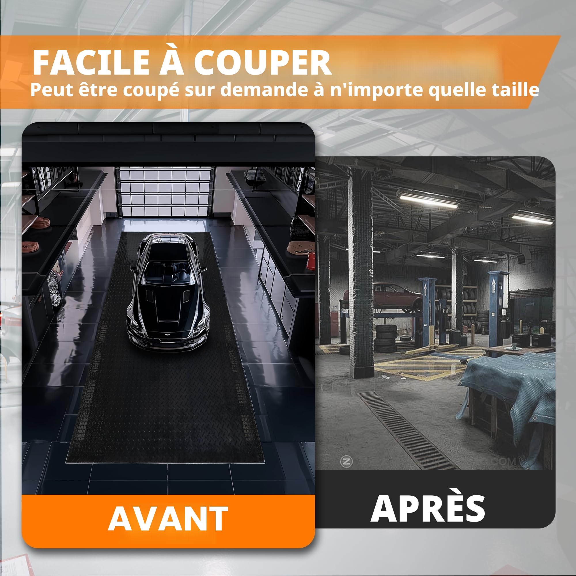 bimiti Tapis en caoutchouc antidérapant, 300 x 150 cm, au mètre, pour sols de garage, pour cave, atelier, garage