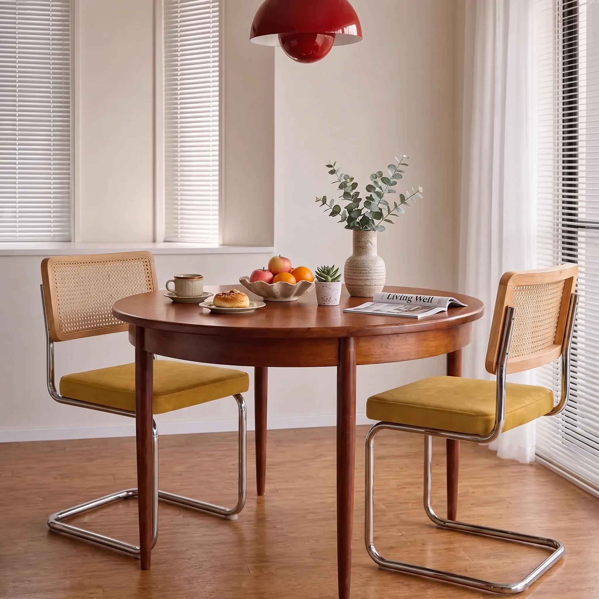 Juego de 2 sillas de Comedor Estilo Breuer con Respaldo de ratán y Estructura de Acero para Cocina e Isla Central (Terciopelo Dorado)