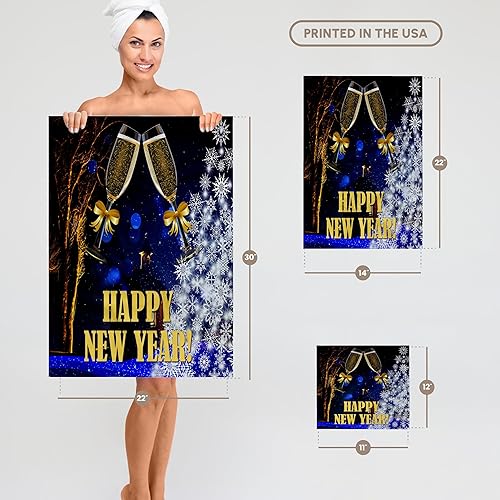 Miniatura 6 de Rosa 3D Feliz Año Nuevo. Imagen genial. Árbol blanco. Toalla de mano de los mejores deseos, 15 x 22 pulgadas, multicolor