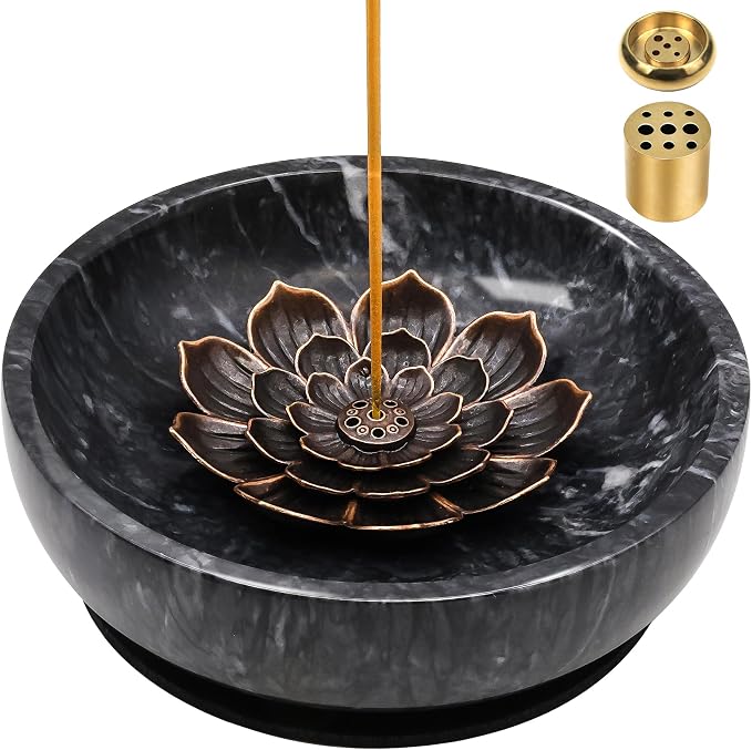 SuperLarge Handmade Natural Marble Incense Holder for Sticks and Cones-with 9 Holes,Multi-Functional Incense Burner Holder for Incense Sticks and Cones, Perfect Home Decor(Black, 5.91 inch)