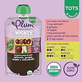 Plum Organics Mighty Veggie and Mighty Immunity Organic Toddler Food - Veggie and Fruit Blend Variety Pack - 4 oz Pouch (Pack of 18) - Organic Fruit and Vegetable Toddler Food Pouch