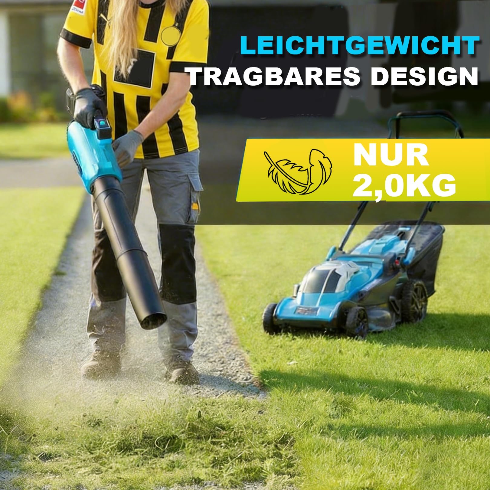 Akku-Laubbläser 20V, Laubbläser Akku Luftgeschwindigkeit 257 km/h mit 3-Gang & 2x4,0Ah Akkus –Kabellos laubbläser für Garten, Laub,Staub & Schneedecke
