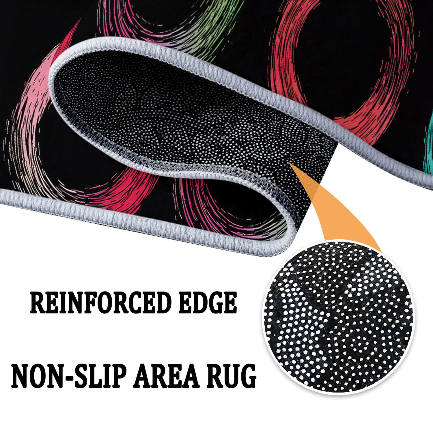 Lavable Tapis 150 cm Rond Intérieur Abstrait Cercle pour Salon, Chambre ou Couloir - Doux et Antidérapant - Moderne Minimaliste Chic Facile à Nettoyer Poil Ras Tapis pour Salle de séjour, Noir