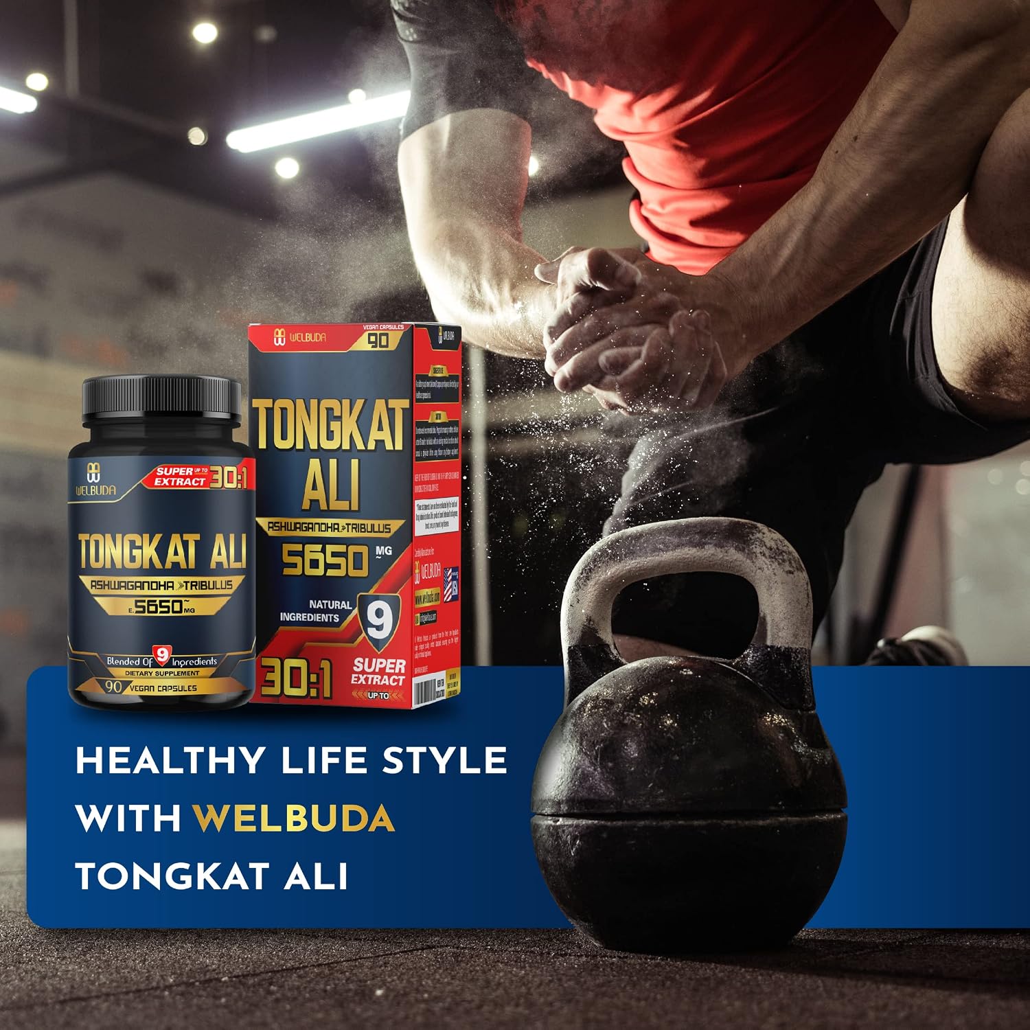 9 in 1 Super Extract Tongkat Ali Supplement - Equivalent To 5650 Mg with Ashwagandha, Tribulus, Saw Palmetto & More - Support Strength, Energy & Immune - 90 Vegan Capsules for 3 Months Consuming